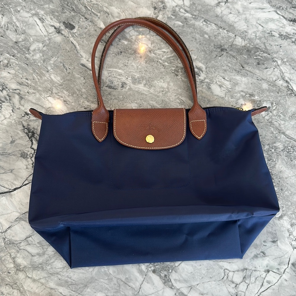 Longchamp Navy and Brown Shoulder Bag